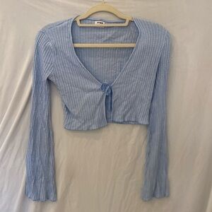 Cotton on Blue and White Wide Sleeves Tie front Top cardigan XS